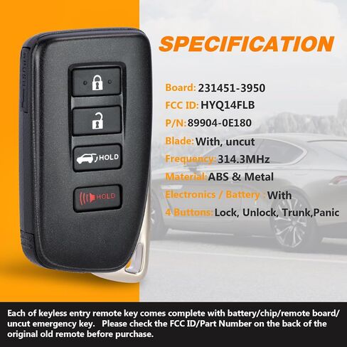 استبدال مفتاح السيارة الذكية فوب لكزس RX350 RX350L RX450h RX450hL NX200t NX300 NX300h LX570 2020-2021 HYQ14FLB 231451-3950 314.3MHz 4 أزرار in Saudi Arabia