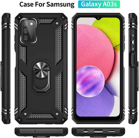 Yiakeng Samsung A03S Case, Galaxy A03S Case with HD Screen Protector, Military Grade Protective Cases with Ring for Samsung Galaxy A03S (Blue) in Saudi Arabia