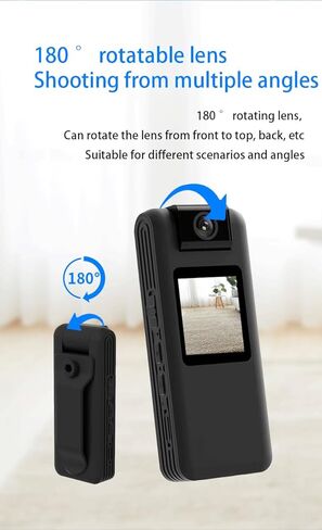 كاميرا صغيرة للجسم، كاميرا صغيرة محمولة يمكن ارتداؤها على الجسم ومسجل فيديو للجيب مع شاشة LCD مقاس 1.3 بوصة، وعدسة قابلة للدوران بزاوية 180 درجة، ورؤية ليلية، وسجل حلقي للمنزل، داخلي/خارجي، إنفاذ القانون، حارس الأمن in Kuwait