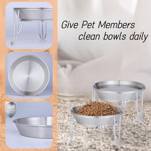 2 Sets of 7" Wide Stainless Steel Elevated Cat Bowls for Cats, Puppies and Small Dogs, Food and Water Bowls, Elevated Indoor Cat Bowl to Prevent Whisker Fatigue and Food Backflow… in Saudi Arabia