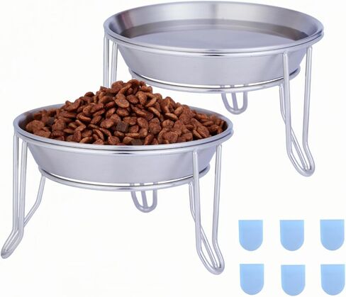 2 Sets of 7" Wide Stainless Steel Elevated Cat Bowls for Cats, Puppies and Small Dogs, Food and Water Bowls, Elevated Indoor Cat Bowl to Prevent Whisker Fatigue and Food Backflow… in Saudi Arabia