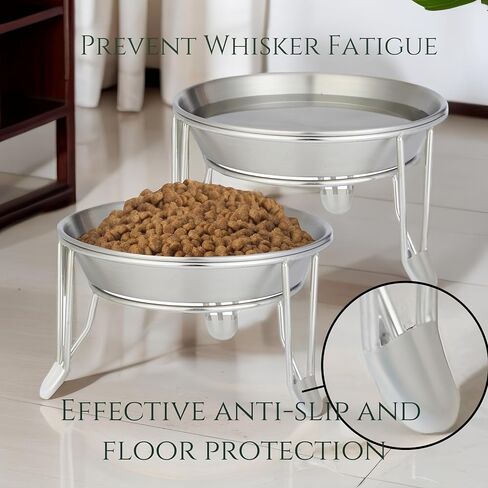 2 Sets of 7" Wide Stainless Steel Elevated Cat Bowls for Cats, Puppies and Small Dogs, Food and Water Bowls, Elevated Indoor Cat Bowl to Prevent Whisker Fatigue and Food Backflow… in Saudi Arabia