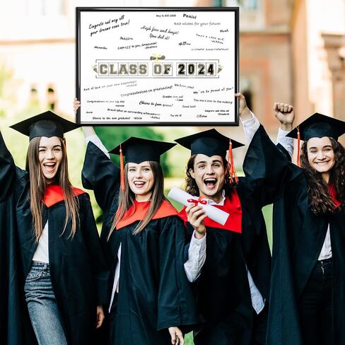 OBUSATT 2024 Graduation Decorations Class of 2024 Signature Board Frame Red Grad Guest Book Alternatives Graduation Keepsake for Party Supplies Graduation Gift Signing Card 12 x 17in Sign Poster in Saudi Arabia