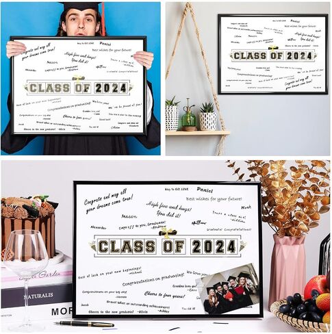 OBUSATT 2024 Graduation Decorations Class of 2024 Signature Board Frame Red Grad Guest Book Alternatives Graduation Keepsake for Party Supplies Graduation Gift Signing Card 12 x 17in Sign Poster in Saudi Arabia