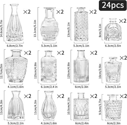 Glass Bud Vase Set of 24 - Small Vases for Flowers, Clear Bud Vases in Bulk, for Centerpieces, Mini Vintage Vase for Wedding Home Table Decor in Saudi Arabia