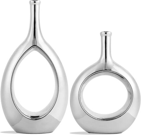 مجموعة من مزهريتين من السيراميك الأسود، مزهرية بيضاوية مجوفة لديكور المنزل والمكتب، مزهريات هندسية حديثة تماثيل لتزيين غرفة المعيشة وغرفة النوم وطاولة الطعام in Kuwait