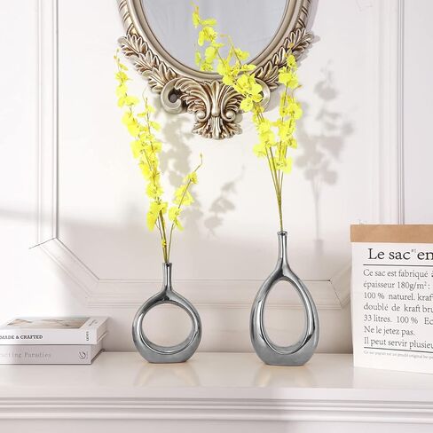 مجموعة من مزهريتين من السيراميك الأسود، مزهرية بيضاوية مجوفة لديكور المنزل والمكتب، مزهريات هندسية حديثة تماثيل لتزيين غرفة المعيشة وغرفة النوم وطاولة الطعام in Kuwait