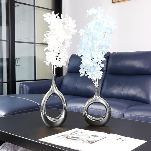 مجموعة من مزهريتين من السيراميك الأسود، مزهرية بيضاوية مجوفة لديكور المنزل والمكتب، مزهريات هندسية حديثة تماثيل لتزيين غرفة المعيشة وغرفة النوم وطاولة الطعام in Kuwait