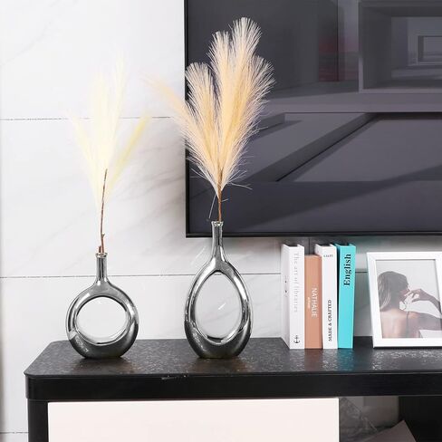 مجموعة من مزهريتين من السيراميك الأسود، مزهرية بيضاوية مجوفة لديكور المنزل والمكتب، مزهريات هندسية حديثة تماثيل لتزيين غرفة المعيشة وغرفة النوم وطاولة الطعام in Kuwait