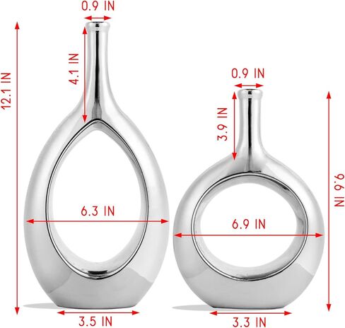 مجموعة من مزهريتين من السيراميك الأسود، مزهرية بيضاوية مجوفة لديكور المنزل والمكتب، مزهريات هندسية حديثة تماثيل لتزيين غرفة المعيشة وغرفة النوم وطاولة الطعام in Kuwait
