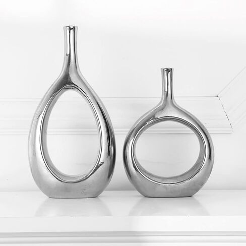 مجموعة من مزهريتين من السيراميك الأسود، مزهرية بيضاوية مجوفة لديكور المنزل والمكتب، مزهريات هندسية حديثة تماثيل لتزيين غرفة المعيشة وغرفة النوم وطاولة الطعام in Kuwait