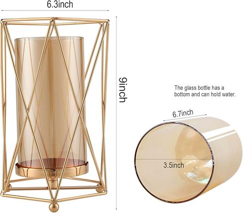 Geometric Glass Vase with Metal Bracket, Crystal Transparent Inner Vase, Hand-Plated Geometric Metal Vase, Rose Gold Vase Decoration for Home Office Wedding Holiday Party Gift in Saudi Arabia