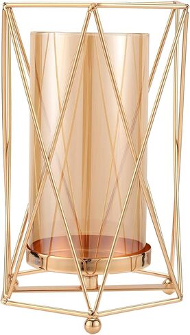 Geometric Glass Vase with Metal Bracket, Crystal Transparent Inner Vase, Hand-Plated Geometric Metal Vase, Rose Gold Vase Decoration for Home Office Wedding Holiday Party Gift in Saudi Arabia