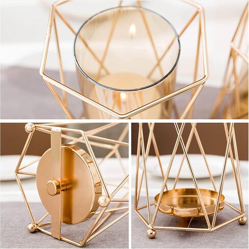 Geometric Glass Vase with Metal Bracket, Crystal Transparent Inner Vase, Hand-Plated Geometric Metal Vase, Rose Gold Vase Decoration for Home Office Wedding Holiday Party Gift in Saudi Arabia