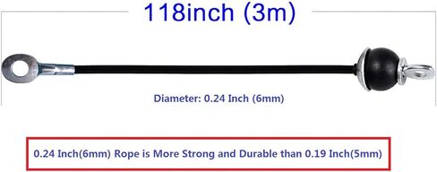 كابل بكرة اللياقة البدنية 118/157 / 197/236 بوصة، كابل بديل منسدل LAT سميك 6 مم لملحقات آلة كابل نظام البكرة، حبل سلك فولاذي مطلي بالبولي يوريثان مع كرة سدادة in Kuwait