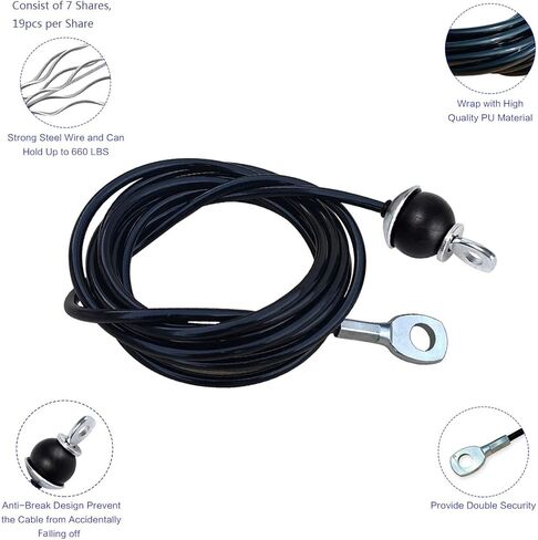 كابل بكرة اللياقة البدنية 118/157 / 197/236 بوصة، كابل بديل منسدل LAT سميك 6 مم لملحقات آلة كابل نظام البكرة، حبل سلك فولاذي مطلي بالبولي يوريثان مع كرة سدادة in Kuwait