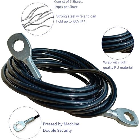 كابل بكرة اللياقة البدنية 118/157 / 197/236 بوصة، كابل بديل منسدل LAT سميك 6 مم لملحقات آلة كابل نظام البكرة، حبل سلك فولاذي مطلي بالبولي يوريثان مع كرة سدادة in Kuwait