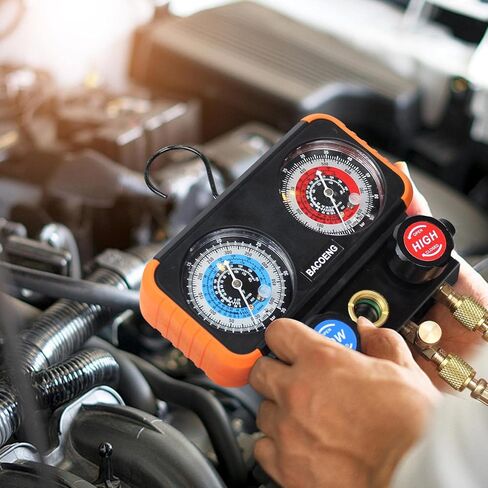 مقاييس التيار المتردد من BACOENG، مجموعة قياس مشعب التيار المتردد لمبرد R134A R410A R404A وR22، مجموعة قياس تيار متردد للسيارة ثلاثية الاتجاهات مع مقياس ضغط مضاد للصدمات، مع خرطوم 4.6FT وزوج من الوصلات السريعة in Kuwait