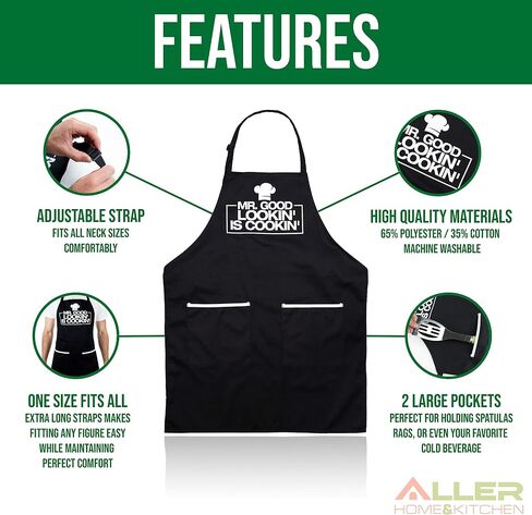 ALLER HOME&KITCHEN Funny Apron for Men, 2 Large Pockets One Size Fits All Chef Apron for Grilling, Cooking, BBQ Accessories in Saudi Arabia