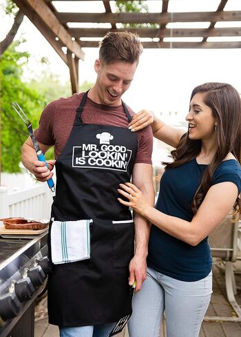 ALLER HOME&KITCHEN Funny Apron for Men, 2 Large Pockets One Size Fits All Chef Apron for Grilling, Cooking, BBQ Accessories in Saudi Arabia