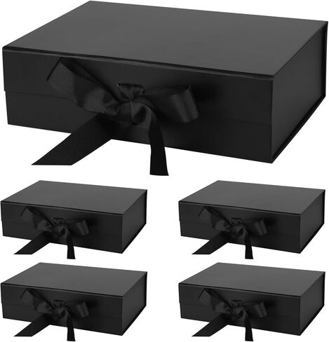 5 عبوات من علب الهدايا الكبيرة مع أغطية، علب هدايا مغناطيسية مقاس 13 × 9 × 4 بوصة مع غطاء وشريط للهدايا، لعيد الميلاد، وعيد الأم، وأعياد الميلاد، وهدايا الزفاف، وهدايا حفلات الزفاف (أبيض) in Kuwait