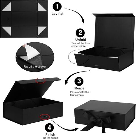 5 عبوات من علب الهدايا الكبيرة مع أغطية، علب هدايا مغناطيسية مقاس 13 × 9 × 4 بوصة مع غطاء وشريط للهدايا، لعيد الميلاد، وعيد الأم، وأعياد الميلاد، وهدايا الزفاف، وهدايا حفلات الزفاف (أبيض) in Kuwait