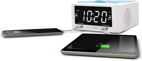 HANNLOMAX HX-300CD Top Loading CD Player, PLL FM Radio, Digital Clock, 1.2" White LED Display, Dual Alarms, Dual USB Ports for 2.1A and 1A Charging, AC/DC Adaptor Included (White_Blue) in Saudi Arabia