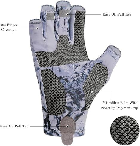قفازات الصيد UPF50+ قفازات الشمس، قفازات للحماية من الأشعة فوق البنفسجية بدون أصابع للرجال والنساء لصيد الأسماك الطائرة، والإبحار، والمشي لمسافات طويلة، والتجديف، والتجديف، والتجديف، والتجديف، والقيادة، والصيد، وإكسسوارات صيد الأسماك in Kuwait