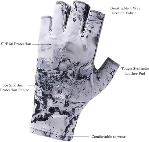 قفازات الصيد UPF50+ قفازات الشمس، قفازات للحماية من الأشعة فوق البنفسجية بدون أصابع للرجال والنساء لصيد الأسماك الطائرة، والإبحار، والمشي لمسافات طويلة، والتجديف، والتجديف، والتجديف، والتجديف، والقيادة، والصيد، وإكسسوارات صيد الأسماك in Kuwait
