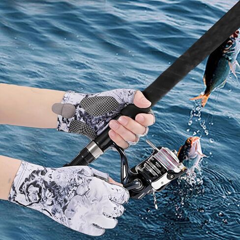قفازات الصيد UPF50+ قفازات الشمس، قفازات للحماية من الأشعة فوق البنفسجية بدون أصابع للرجال والنساء لصيد الأسماك الطائرة، والإبحار، والمشي لمسافات طويلة، والتجديف، والتجديف، والتجديف، والتجديف، والقيادة، والصيد، وإكسسوارات صيد الأسماك in Kuwait