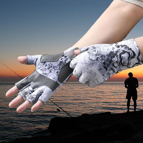 قفازات الصيد UPF50+ قفازات الشمس، قفازات للحماية من الأشعة فوق البنفسجية بدون أصابع للرجال والنساء لصيد الأسماك الطائرة، والإبحار، والمشي لمسافات طويلة، والتجديف، والتجديف، والتجديف، والتجديف، والقيادة، والصيد، وإكسسوارات صيد الأسماك in Kuwait