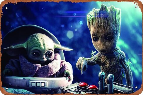 لافتة بيبي غروت وبيبي يودا الخارقة من القصدير المعدني لتزيين جدران الغرفة مقاس 8 × 12 بوصة in Kuwait