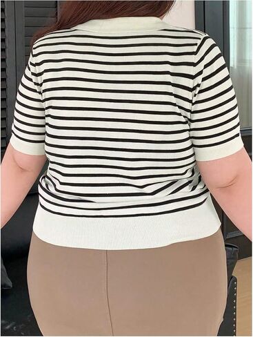 MakeMeChic Women's Striped Shirts Short Sleeve Collared Stripe Knit Tops Sweater in Saudi Arabia