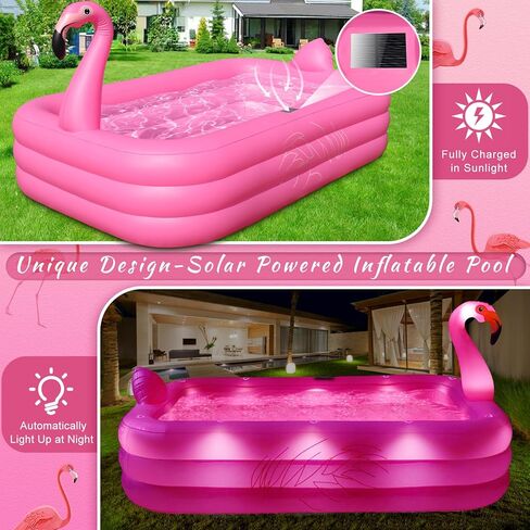 Inflatable Pool with Lights, 2024 Solar Flamingo Swimming Pool for Kids,Adults Inflatable Blow up Pool, Large Kiddie Pool, Durable Thickened 100"x65"x20" Inflatable Family Pool for Backyard,Outdoor in Kuwait