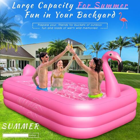 Inflatable Pool with Lights, 2024 Solar Flamingo Swimming Pool for Kids,Adults Inflatable Blow up Pool, Large Kiddie Pool, Durable Thickened 100"x65"x20" Inflatable Family Pool for Backyard,Outdoor in Kuwait