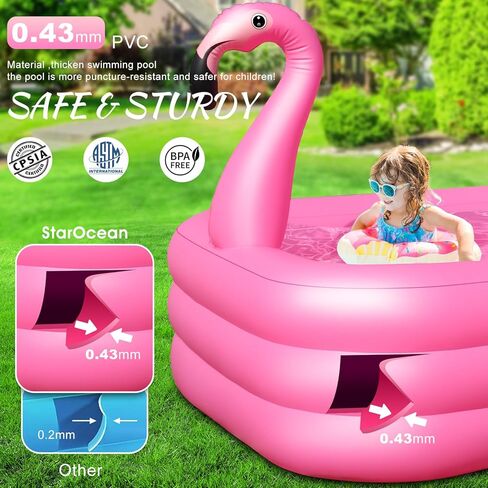 Inflatable Pool with Lights, 2024 Solar Flamingo Swimming Pool for Kids,Adults Inflatable Blow up Pool, Large Kiddie Pool, Durable Thickened 100"x65"x20" Inflatable Family Pool for Backyard,Outdoor in Kuwait