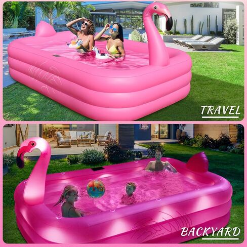 Inflatable Pool with Lights, 2024 Solar Flamingo Swimming Pool for Kids,Adults Inflatable Blow up Pool, Large Kiddie Pool, Durable Thickened 100"x65"x20" Inflatable Family Pool for Backyard,Outdoor in Kuwait