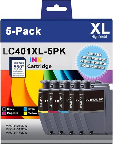 5-Pack LC401XL Ink Cartridges Replacement for Brother LC401XL LC401 High Yield Work with MFC-J1010DW MFC-J1012DW MFC-J1170DW Printer (2 Black, 1 Cyan, 1 Magenta, 1 Yellow) in Saudi Arabia