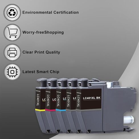 5-Pack LC401XL Ink Cartridges Replacement for Brother LC401XL LC401 High Yield Work with MFC-J1010DW MFC-J1012DW MFC-J1170DW Printer (2 Black, 1 Cyan, 1 Magenta, 1 Yellow) in Saudi Arabia