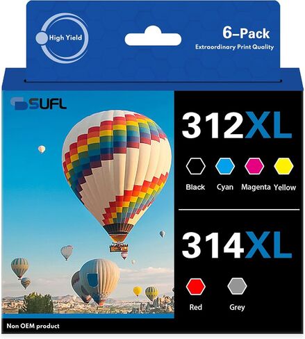 خراطيش حبر معاد تصنيعها 312XL 314XL (عبوة من 6 قطع) - بديل متوافق مع SFL لخرطوشة حبر Epson 312XL 314XL مع طابعة Expression Photo XP-8500 XP-8600 XP-15000 in Saudi Arabia