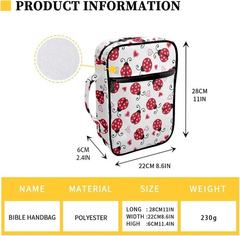 Red Ladybug Bible Cover for Women Girls Bible Case Polyester Bible Book Carrying Case Tote Handle Bag for Bible Study/Daily Use in Saudi Arabia