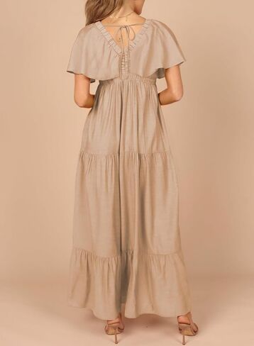 Acelitt Women Casual V Neck Short Sleeve Tiered Long Maxi Dress,S-XXL in Saudi Arabia