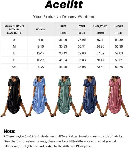 Acelitt Women Casual V Neck Short Sleeve Tiered Long Maxi Dress,S-XXL in Saudi Arabia