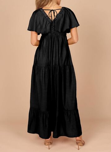 Acelitt Women Casual V Neck Short Sleeve Tiered Long Maxi Dress,S-XXL in Saudi Arabia