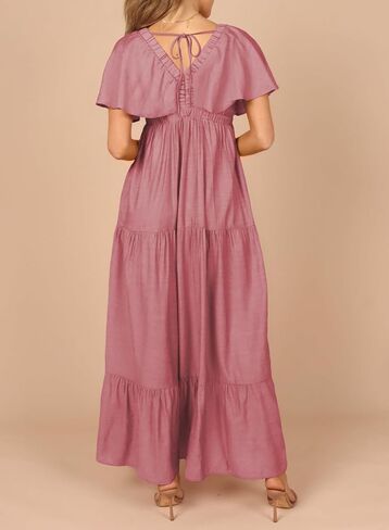 Acelitt Women Casual V Neck Short Sleeve Tiered Long Maxi Dress,S-XXL in Saudi Arabia