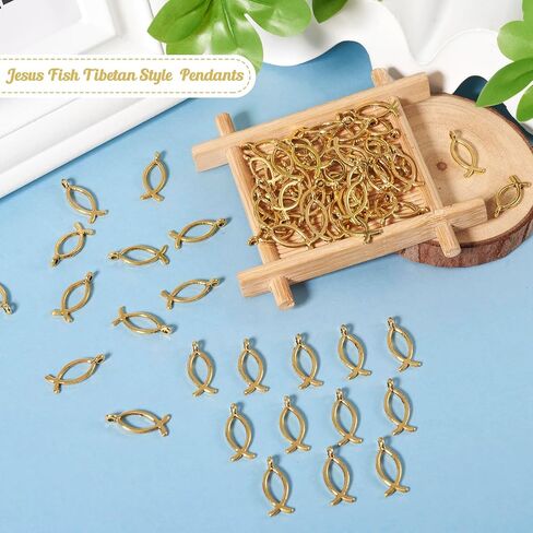 Craftdady Golden Elephant Lucky Pendants - Antique Gold Jesus Fish Vintage Buddhist Leaf Evil Eye Dangle Necklace Earring Charms for DIY Craft Jewelry Making in Saudi Arabia