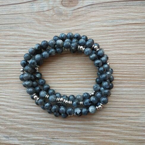 سوار اليوغا مالا 108 خرز طبيعي مع حلية اللوتس (لابرودرايت) in Kuwait