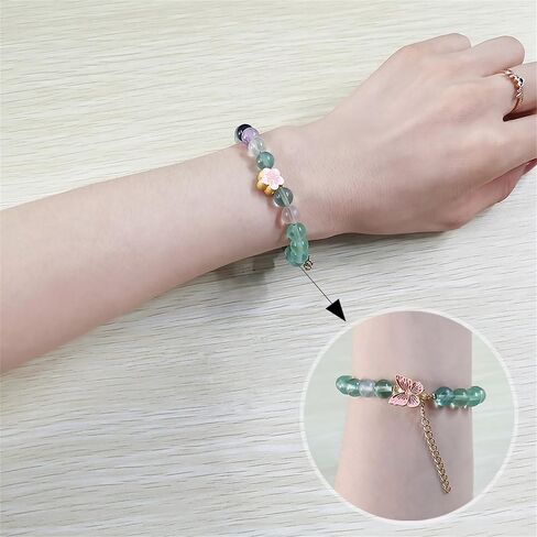 Colorful Fluorite Bead Adjustable Bracelet with Red Butterfly and Pink Cherry Blossom Charms Elegant Jewelry for Women and Girls Birthday Valentine's Day Gift in Saudi Arabia