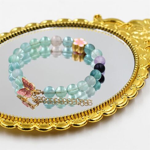 Colorful Fluorite Bead Adjustable Bracelet with Red Butterfly and Pink Cherry Blossom Charms Elegant Jewelry for Women and Girls Birthday Valentine's Day Gift in Saudi Arabia