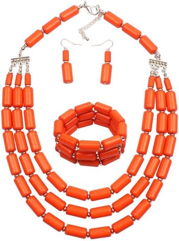 Handmade Multi-Layer Acrylic Bead Strand Bib Choker Cluster with Necklace Bracelet and Earrings Set for Women Lady Necklace Bracelet Earrings Women Jewelry Set in Saudi Arabia